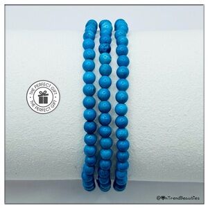 Three Turquoise Semi-Precious Bead Stackable Stretch Bracelets